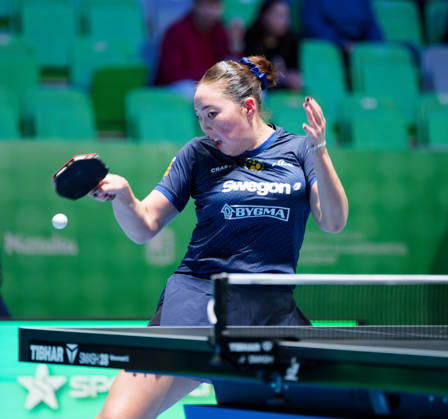 Nomin Baasan of Sweden (photo ms1042b) at the 2026 European Table Tennis Championships in Ljubljana LJUBLJANA, SLOVENIA, OCTOBER 11, 2026 Nomin Baasan of Sweden (photo ms1042b) in action at the European Table Tennis Championships at Stozice Arena in Ljubljana, Slovenia. Photo by Manfred Schillings. Ljubljana, Stozice Arena, Slovenia