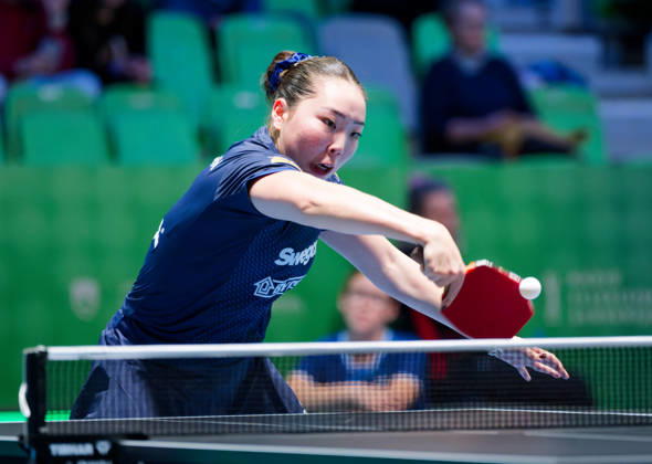 Nomin Baasan of Sweden (photo ms1043b) at the 2026 European Table Tennis Championships in Ljubljana LJUBLJANA, SLOVENIA, OCTOBER 11, 2026 Nomin Baasan of Sweden (photo ms1043b) in action at the European Table Tennis Championships at Stozice Arena in Ljubljana, Slovenia. Photo by Manfred Schillings. Ljubljana, Stozice Arena, Slovenia