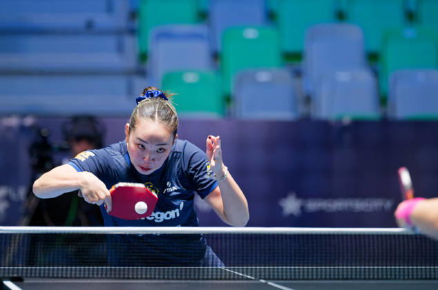 Nomin Baasan of Sweden (photo ms1045b) at the 2026 European Table Tennis Championships in Ljubljana LJUBLJANA, SLOVENIA, OCTOBER 11, 2026 Nomin Baasan of Sweden (photo ms1045b) in action at the European Table Tennis Championships at Stozice Arena in Ljubljana, Slovenia. Photo by Manfred Schillings. Ljubljana, Stozice Arena, Slovenia