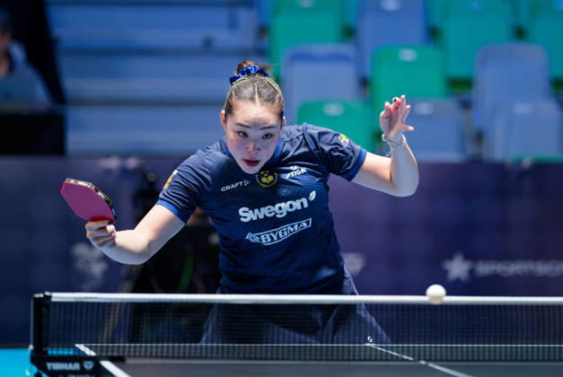 Nomin Baasan of Sweden (photo ms1047b) at the 2026 European Table Tennis Championships in Ljubljana LJUBLJANA, SLOVENIA, OCTOBER 11, 2026 Nomin Baasan of Sweden (photo ms1047b) in action at the European Table Tennis Championships at Stozice Arena in Ljubljana, Slovenia. Photo by Manfred Schillings. Ljubljana, Stozice Arena, Slovenia