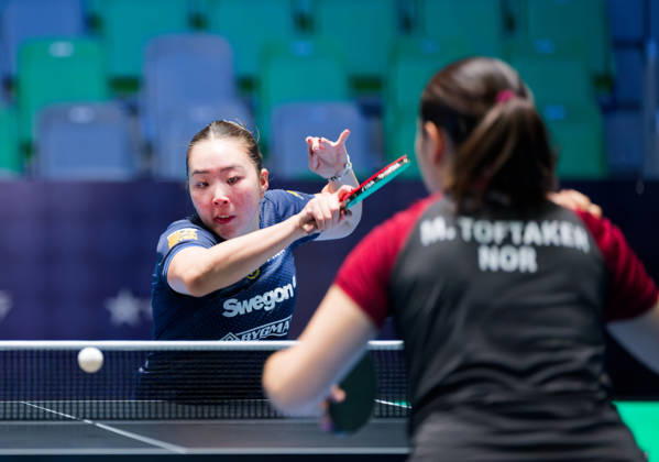 Nomin Baasan of Sweden (photo ms1048b) at the 2026 European Table Tennis Championships in Ljubljana LJUBLJANA, SLOVENIA, OCTOBER 11, 2026 Nomin Baasan of Sweden (photo ms1048b) in action at the European Table Tennis Championships at Stozice Arena in Ljubljana, Slovenia. Photo by Manfred Schillings. Ljubljana, Stozice Arena, Slovenia