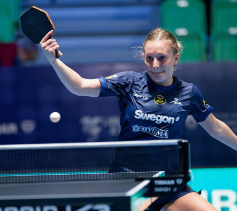 Siri Benjegard of Sweden (photo ms1056b) at the 2026 European Table Tennis Championships in Ljubljana LJUBLJANA, SLOVENIA, OCTOBER 11, 2026 Siri Benjegard of Sweden (photo ms1056b) in action at the European Table Tennis Championships at Stozice Arena in Ljubljana, Slovenia. Photo by Manfred Schillings. Ljubljana, Stozice Arena, Slovenia
