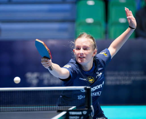 Siri Benjegard of Sweden (photo ms1058b) at the 2026 European Table Tennis Championships in Ljubljana LJUBLJANA, SLOVENIA, OCTOBER 11, 2026 Siri Benjegard of Sweden (photo ms1058b) in action at the European Table Tennis Championships at Stozice Arena in Ljubljana, Slovenia. Photo by Manfred Schillings. Ljubljana, Stozice Arena, Slovenia