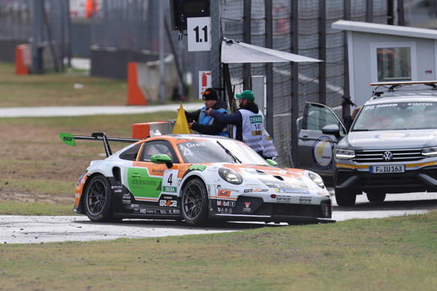 Hockenheim, Germany, October 9–11, 2026 Porsche Sixt Carrera Cup Germany 2026 Season Finale Hockenheimring Sunday Race 2 Pictured: Jonas Greif (GER 4) has lost a tire and is out of the race Hockenheimring, Baden-Württemberg Copyright: xFotostandx xFWMEDIAx