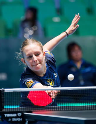 Siri Benjegard of Sweden (photo ms1062b) at the 2026 European Table Tennis Championships in Ljubljana LJUBLJANA, SLOVENIA, OCTOBER 11, 2026 Siri Benjegard of Sweden (photo ms1062b) in action at the European Table Tennis Championships at Stozice Arena in Ljubljana, Slovenia. Photo by Manfred Schillings. Ljubljana, Stozice Arena, Slovenia