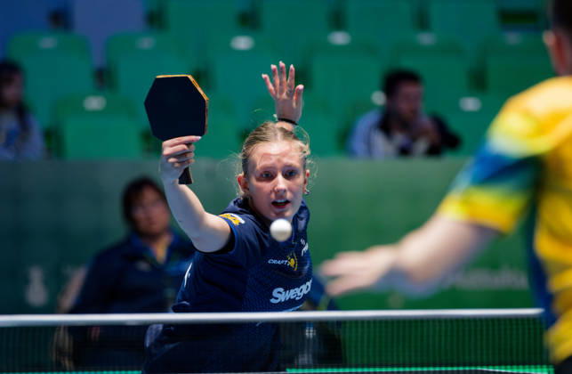 Siri Benjegard of Sweden (photo ms1065b) at the 2026 European Table Tennis Championships in Ljubljana LJUBLJANA, SLOVENIA, OCTOBER 11, 2026 Siri Benjegard of Sweden (photo ms1065b) in action at the European Table Tennis Championships at Stozice Arena in Ljubljana, Slovenia. Photo by Manfred Schillings. Ljubljana, Stozice Arena, Slovenia