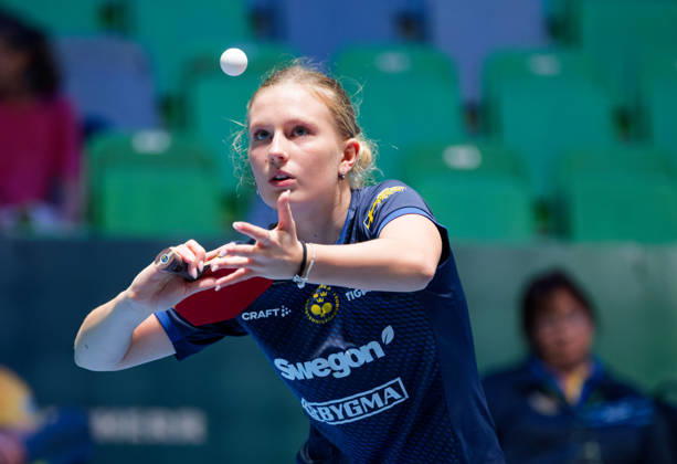 Siri Benjegard of Sweden (photo ms1066b) at the 2026 European Table Tennis Championships in Ljubljana LJUBLJANA, SLOVENIA, OCTOBER 11, 2026 Siri Benjegard of Sweden (photo ms1066b) in action at the European Table Tennis Championships at Stozice Arena in Ljubljana, Slovenia. Photo by Manfred Schillings. Ljubljana, Stozice Arena, Slovenia
