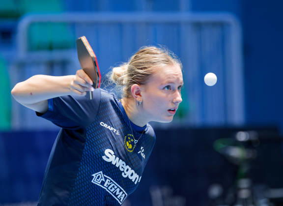 Siri Benjegard of Sweden (photo ms1075b) at the 2026 European Table Tennis Championships in Ljubljana LJUBLJANA, SLOVENIA, OCTOBER 11, 2026 Siri Benjegard of Sweden (photo ms1075b) in action at the European Table Tennis Championships at Stozice Arena in Ljubljana, Slovenia. Photo by Manfred Schillings. Ljubljana, Stozice Arena, Slovenia
