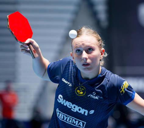 Siri Benjegard of Sweden (photo ms1085b) at the 2026 European Table Tennis Championships in Ljubljana LJUBLJANA, SLOVENIA, OCTOBER 11, 2026 Siri Benjegard of Sweden (photo ms1085b) in action at the European Table Tennis Championships at Stozice Arena in Ljubljana, Slovenia. Photo by Manfred Schillings. Ljubljana, Stozice Arena, Slovenia