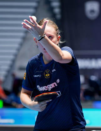 Siri Benjegard of Sweden (photo ms1087b) at the 2026 European Table Tennis Championships in Ljubljana LJUBLJANA, SLOVENIA, OCTOBER 11, 2026 Siri Benjegard of Sweden (photo ms1087b) in action at the European Table Tennis Championships at Stozice Arena in Ljubljana, Slovenia. Photo by Manfred Schillings. Ljubljana, Stozice Arena, Slovenia