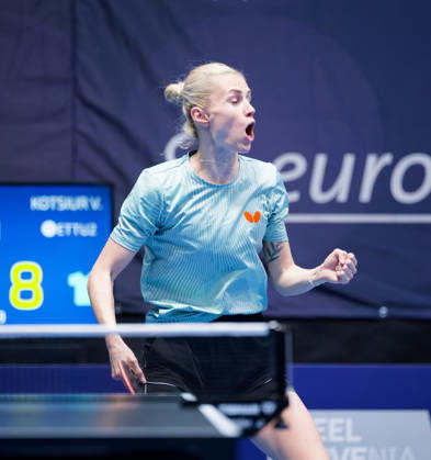 Valeria Kotsiur of Russia (photo ms1055b) at the 2026 European Table Tennis Championships in Ljubljana LJUBLJANA, SLOVENIA, OCTOBER 11, 2026 Valeria Kotsiur of Russia (photo ms1055b) in action at the European Table Tennis Championships at Stozice Arena in Ljubljana, Slovenia. Photo by Manfred Schillings. Ljubljana, Stozice Arena, Slovenia
