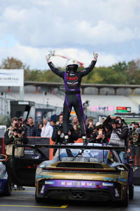 Hockenheim, Germany, October 9–11, 2026 Porsche Sixt Carrera Cup Germany 2026 Season Finale Hockenheimring Sunday Race 2 Pictured: Niels Langeveld (NED 10) celebrates his victory at the Hockenheimring in Baden-Württemberg Copyright: xFotostandx xFWMEDIAx