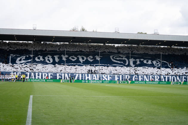 Bochum, Germany October 11, 2026 2. Bundesliga 2026–2027 Matchday 7 VfL Bochum 1848 vs. DSC Arminia Bielefeld Pictured: VfL Bochum fans in the East Stand with a choreographed display featuring Castroper Straße. DFL and DFB regulations prohibit any use of photographs as image sequences and or quasi-video Vonovia Ruhrstadion, North Rhine-Westphalia Copyright: xFotostandx xGraebex