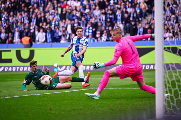 Mads Pedersen, Hertha BSC, 22, shot on goal for the 1-0 lead, GER, Hertha BSC vs. SPVGG Greuther Fürth, 2. Bundesliga, 2026-27 season, Matchday 7, October 11, 2026 DFL regulations prohibit any use of photographs as image sequences and or quasi-video GER, Hertha BSC vs. SPVGG Greuther Fürth, 2. Bundesliga, 2026–27 season, Matchday 7, October 11, 2026, Berlin Copyright: xClaudiusxRauch,xEibner-Pressefotox xClaudiusxRauchx EP_CRH