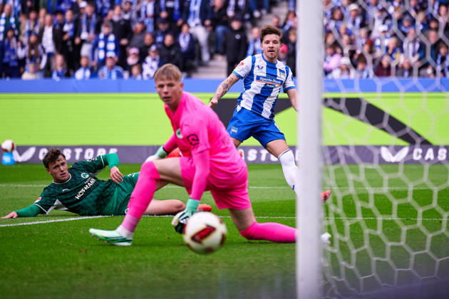 Mads Pedersen, Hertha BSC, 22, shot on goal for the 1-0 lead, GER, Hertha BSC vs. SPVGG Greuther Fürth, 2. Bundesliga, 2026-27 season, Matchday 7, October 11, 2026 DFL regulations prohibit any use of photographs as image sequences and or quasi-video GER, Hertha BSC vs. SPVGG Greuther Fürth, 2. Bundesliga, 2026–27 season, Matchday 7, October 11, 2026, Berlin Copyright: xClaudiusxRauch,xEibner-Pressefotox xClaudiusxRauchx EP_CRH