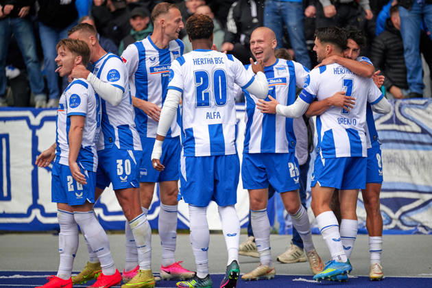 Mads Pedersen, Hertha BSC, 22, shot on goal for the 1-0 lead; Hertha celebrates; Mads Pedersen, Hertha BSC, 22, GER; Hertha BSC vs. SPVGG Greuther Fürth, 2. Bundesliga, 2026–27 season, Matchday 7, October 11, 2026. DFL regulations prohibit any use of photographs as image sequences and or quasi-video. GER, Hertha BSC vs. SPVGG Greuther Fürth, 2. Bundesliga, 2026–27 season, Matchday 7, October 11, 2026, Berlin Copyright: xClaudiusxRauch,xEibner-Pressefotox xClaudiusxRauchx EP_CRH