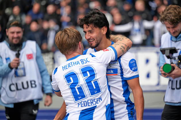 Mads Pedersen, Hertha BSC, 22, shot on goal for the 1-0 lead; Hertha celebrates; Mads Pedersen, Hertha BSC, 22, GER; Hertha BSC vs. SPVGG Greuther Fürth, 2. Bundesliga, 2026–27 season, Matchday 7, October 11, 2026. DFL regulations prohibit any use of photographs as image sequences and or quasi-video. GER, Hertha BSC vs. SPVGG Greuther Fürth, 2. Bundesliga, 2026–27 season, Matchday 7, October 11, 2026, Berlin Copyright: xClaudiusxRauch,xEibner-Pressefotox xClaudiusxRauchx EP_CRH