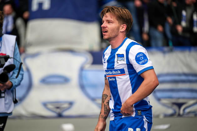 Mads Pedersen, Hertha BSC, 22, shot on goal for the 1-0 lead; Hertha celebrates; Mads Pedersen, Hertha BSC, 22, GER; Hertha BSC vs. SPVGG Greuther Fürth, 2. Bundesliga, 2026–27 season, Matchday 7, October 11, 2026. DFL regulations prohibit any use of photographs as image sequences and or quasi-video. GER, Hertha BSC vs. SPVGG Greuther Fürth, 2. Bundesliga, 2026–27 season, Matchday 7, October 11, 2026, Berlin Copyright: xClaudiusxRauch,xEibner-Pressefotox xClaudiusxRauchx EP_CRH