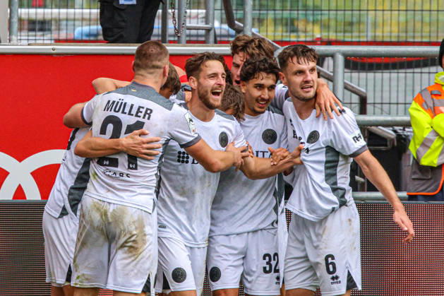 Florian Huebner of SV Wehen Wiesbaden, No. 19, celebrates after scoring the 0-1 goal in the match between FC Ingolstadt 04 and SV Wehen Wiesbaden on October 11, 2026, DFB regulations prohibit any use of photographs as image sequences and or quasi-video. GER, Soccer, 3. Liga, Matchday 8, FC Ingolstadt 04 vs. SV Wehen Wiesbaden, October 11, 2026, Audi Sportpark Ingolstadt Copyright: xEibner-Pressefoto OliverxSTRISCHx EP-OSH