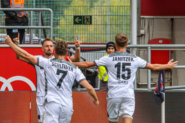 Florian Huebner of SV Wehen Wiesbaden, No. 19, celebrates after scoring the 0-1 goal in the match between FC Ingolstadt 04 and SV Wehen Wiesbaden on October 11, 2026, DFB regulations prohibit any use of photographs as image sequences and or quasi-video. GER, Soccer, 3. Liga, Matchday 8, FC Ingolstadt 04 vs. SV Wehen Wiesbaden, October 11, 2026, Audi Sportpark Ingolstadt Copyright: xEibner-Pressefoto OliverxSTRISCHx EP-OSH