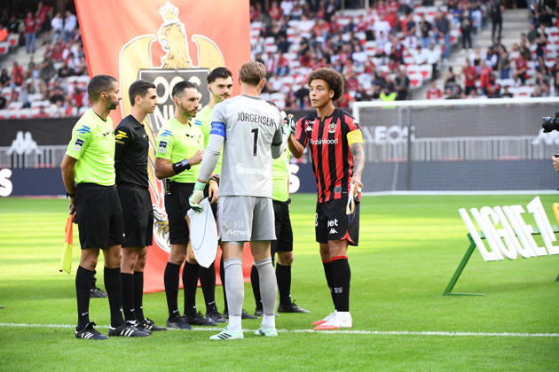 OGC Nice v RC Strasbourg Alsace - Ligue 1 McDonald s 2026 2027 Filip JORGENSEN of Strasbourg and Axel WITSEL of Nice during Ligue 1 McDonald s match between Nice and Strasbourg at Allianz Riviera Stadium on October 11, 2026 in Nice, France. Nice France  Copyright: xIconxSportx 776573383