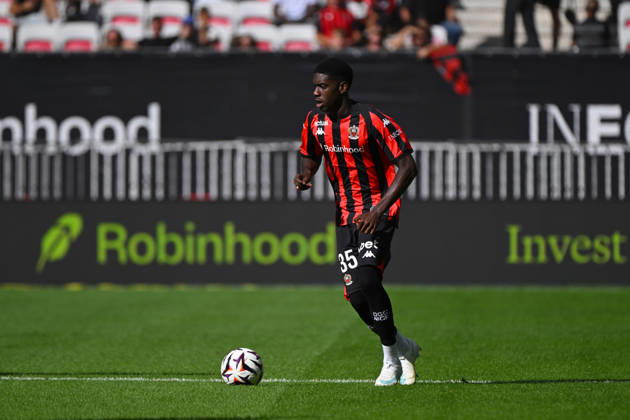 FOOTBALL : OGC Nice VS RC Strasbourg Alsace - Ligue 1 McDonald s - 11 10 2026 Niels Nkounkou (OGCN) - Ligue 1 McDonald™s match between OGC Nice and Racing Club de Strasbourg Alsace on October 11, 2026 at the Allianz Riviera Stadium in Nice. NiceFrance  Copyright: xWilliamxCannarellax
