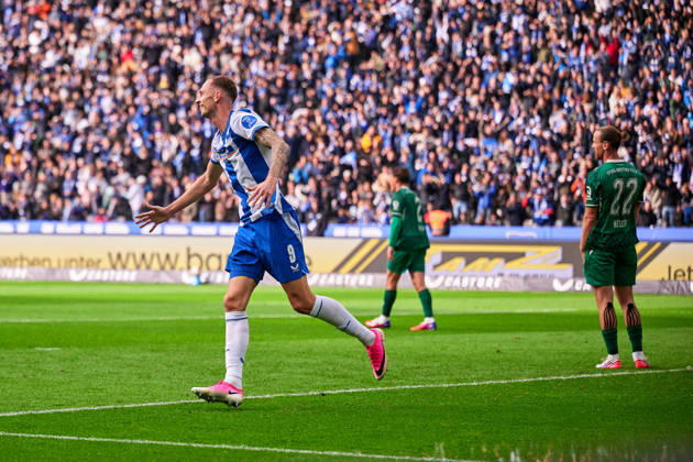 Hertha BSC Berlin celebrates a 2–0 lead, Gustaf Nilsson (Hertha BSC), 09, GER, Hertha BSC vs. SPVGG Greuther Fürth, 2. Bundesliga, 2026–27 season, Matchday 7, October 11, 2026. DFL regulations prohibit any use of photographs as image sequences and or quasi-video. GER, Hertha BSC vs. SPVGG Greuther Fürth, 2. Bundesliga, 2026–27 season, Matchday 7, October 11, 2026, Berlin Copyright: xClaudiusxRauch,xEibner-Pressefotox xClaudiusxRauchx EP_CRH