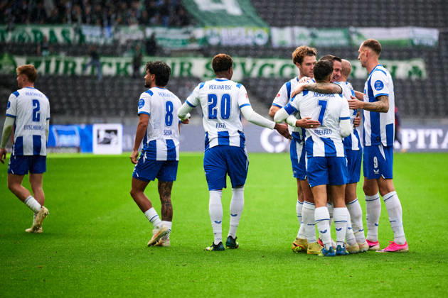Hertha BSC Berlin celebrates a 2-0 lead, Gustaf Nilsson (Hertha BSC), 09, GER, Hertha BSC vs. SPVGG Greuther Fürth, 2. Bundesliga, 2026–27 season, Matchday 7, October 11, 2026. DFL regulations prohibit any use of photographs as image sequences and or quasi-video. GER, Hertha BSC vs. SPVGG Greuther Fürth, 2. Bundesliga, 2026–27 season, Matchday 7, October 11, 2026, Berlin Copyright: xClaudiusxRauch,xEibner-Pressefotox xClaudiusxRauchx EP_CRH