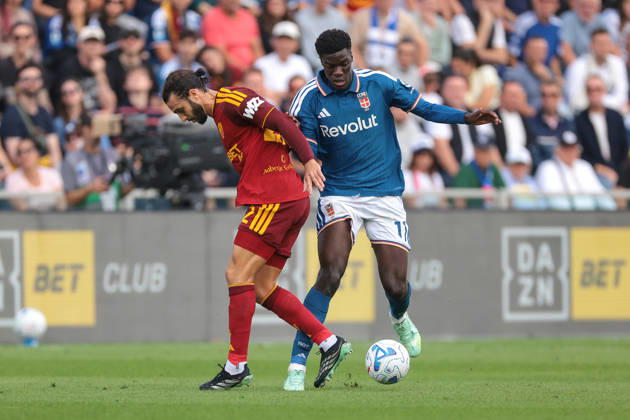 Como 1907 v AS Roma - Serie A - Season 2026-2027 Como, Italy, 11th October 2026. Assane Diao of Como 1907 takes on Mario Hermoso of AS Roma during the Como 1907 vs AS Roma Serie A match at Stadio Giuseppe Sinigaglia, Como. Picture credit should read: Jonathan Moscrop Como Stadio Giuseppe Sinigaglia Italy