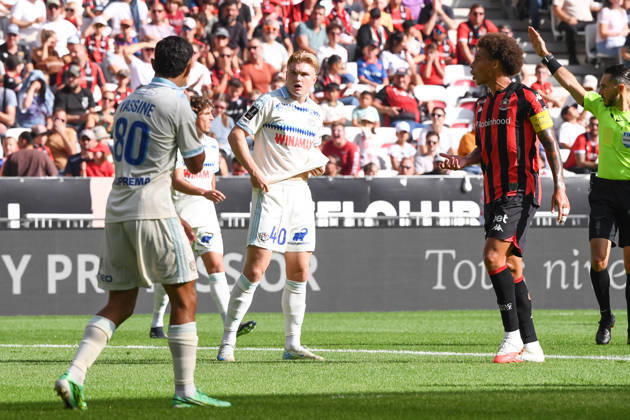 OGC Nice v RC Strasbourg Alsace - Ligue 1 McDonald s 2026 2027 Conrad HARDER of Strasbourg and Axel WITSEL of Nice during Ligue 1 McDonald s match between Nice and Strasbourg at Allianz Riviera Stadium on October 11, 2026 in Nice, France. Nice France  Copyright: xIconxSportx 776573383