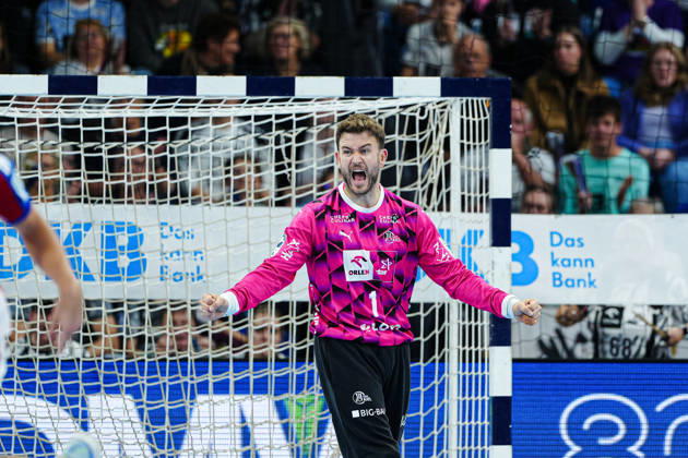 Celebration after a save by Gonzalo Perez de Vargas, THW Kiel, October 1, 2026, THW Kiel vs. Handball Club Hamburg, Handball, 1st Bundesliga, Matchday 8, 2026–2027 Season, October 11, 2026, Germany, THW Kiel vs. Handball Club Hamburg, Handball, 1st Bundesliga, Matchday 8, 2026–2027 season, October 11, 2026, Kiel Copyright: xEibner-Pressefoto MarcelxvonxFehrnx EP_MFN