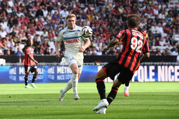 OGC Nice v RC Strasbourg Alsace - Ligue 1 McDonald s 2026 2027 Conrad HARDER of Strasbourg and Jonathan CLAUSS of Nice during Ligue 1 McDonald s match between Nice and Strasbourg at Allianz Riviera Stadium on October 11, 2026 in Nice, France. Nice France  Copyright: xIconxSportx 776573383