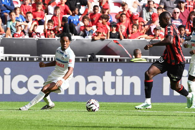 OGC Nice v RC Strasbourg Alsace - Ligue 1 McDonald s 2026 2027 Samuel AMO-AMEYAW of Strasbourg and Djibril COULIBALY of Nice during Ligue 1 McDonald s match between Nice and Strasbourg at Allianz Riviera Stadium on October 11, 2026 in Nice, France. Nice France  Copyright: xIconxSportx 776573383