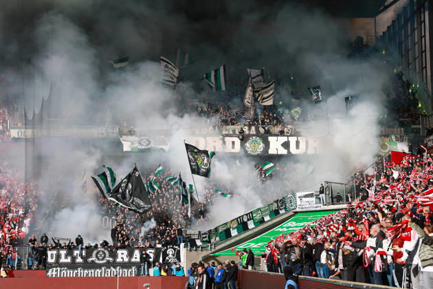 1 Bundesliga 26 27 1 FC Cologne vs. Borussia Mönchengladbach on October 11, 2026, at the RheinEnergieSTADION in Cologne. The Mönchengladbach fans in the visitors section set off pyrotechnics. MH