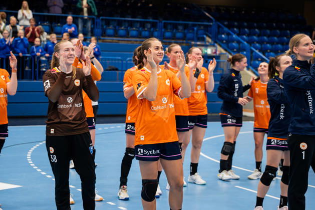 HSG Blomberg Lippe GER vs. Odense Handbold DEN, Handball, EHF Champions League Women, Group Stage, October 11, 2026, 2026–2027 Season, Lemgo’s Helene Gigstad Fauske of Odense Handbold, 08, celebrates after the victory against HSG Blomberg Lippe (GER) at the Phoenix Contact Arena in Lemgo, Germany