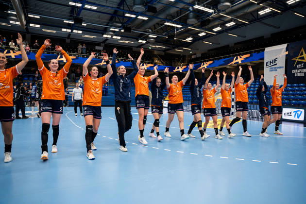HSG Blomberg Lippe GER vs. Odense Handbold DEN, Handball, EHF Champions League Women, Group Stage, October 11, 2026, 2026–2027 Season, Lemgo: The players from Odense Handbold (DEN) celebrate after their victory over HSG Blomberg Lippe (GER) at the Phoenix Contact Arena in Lemgo, Germany