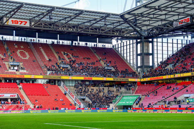 October 11, 2026, xkwix, Soccer, Bundesliga, 1. FC Köln vs. Borussia Mönchengladbach, RheinEnergieSTADION, Matchday 5, 2026–2027 season. Gladbach fans dressed in black in the visitors section before the game. DFB regulations prohibit any use of photographs as image sequences and or quasi-video. Photo: xKamilxWilkowskixPressefotoKochx, North Rhine-Westphalia, Germany