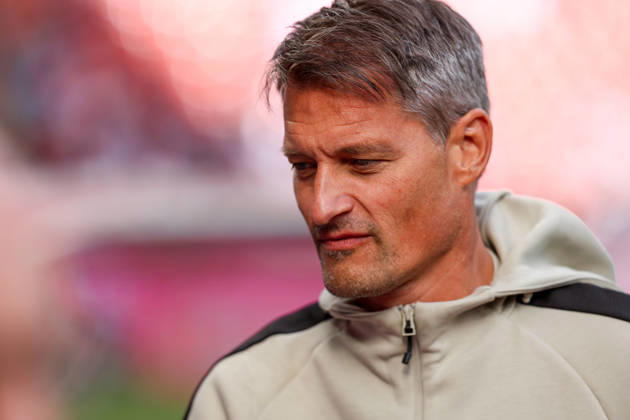 October 11, 2026, xkwix, Soccer, Bundesliga, 1. FC Köln vs. Borussia Mönchengladbach, RheinEnergieSTADION, Matchday 5, 2026–2027 season: Alexander Blessin, Borussia Mönchengladbach coach, looks down at the ground. DFB regulations prohibit any use of photographs as image sequences and or quasi-video. Photo: xKamilxWilkowskixPressefotoKochx, North Rhine-Westphalia, Germany