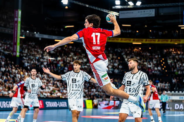 October 11, 2026, xdobgx, Opel HBL Handball, THW Kiel vs. Handball Club Hamburg, l Kaj Geenen, Handball Club Hamburg, taking a shot, in action, shooting at Kiel