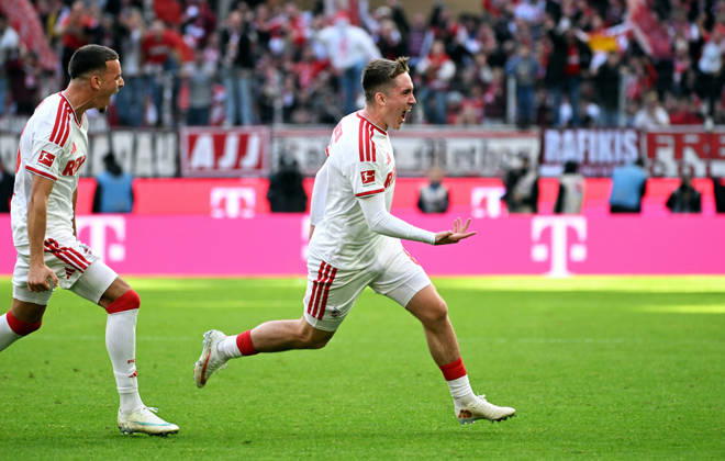 Cologne, Germany, Bundesliga 1, Matchday 5, Rhein Energie Stadium Cologne, 1. FC Köln vs. Borussia Mönchengladbach: Isak Johannesson celebrates after scoring. Celebration, Joy, Action