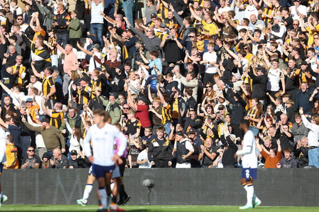 RECORD DATE NOT STATED 11th October 2026; MKM Stadium, Hull, England; Premier League Football, Hull City versus Everton; Hull City fans celebrate the VAR decision to disallow Brenan Johnsons goal DavexLofthouse