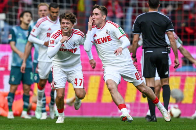 Isak Johannesson of Cologne 8 celebrates after scoring the goal to make it 1–0 on November 10, 2026 ¢ Soccer ¢ 1. FC Cologne vs. Borussia Mönchengladbach, RheinEnergieStadion, Cologne, DFB and DFL regulations prohibit any use of photographs as image sequences and or quasi-video. NRW, Germany Copyright: xpepphotox xHorstxMauelshagenx pep00321, pep_20261011_hm