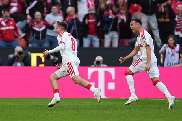 October 11, 2026, xydrx, Men s, Soccer, Bundesliga 1, 1. FC Köln vs. Borussia Mönchengladbach, 2026–2027 season, RheinEnergieSTADION: Celebrations after the 1–0 goal for 1. FC Köln scored by Isak Johannesson (1. FC Köln, No. 8) alongside Said El Mala (1. FC Köln, No. 10). DFB regulations prohibit any use of photographs as image sequences and or quasi-video. Copyright: HMBxMedia YannisxDreimann