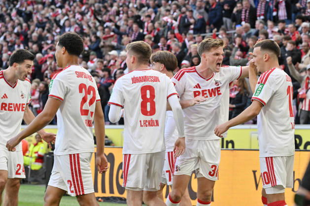 Celebration: Cologne 1–0, v re, Said El Mala (1. FC Köln), Marius Bülter (1. FC Köln), Isak Johannesson (1. FC Köln), Jahmai Simpson Pusey (1. FC Köln), November 10, 2026, Soccer, Bundesliga 1, 2026–2027 season, Matchday 5, 1. FC Köln vs. Borussia Mönchengladbach. DFL regulations prohibit any use of photographs as image sequences and or quasi-video. Cologne, RheinEnergie Stadium, North Rhine-Westphalia, Germany Team2