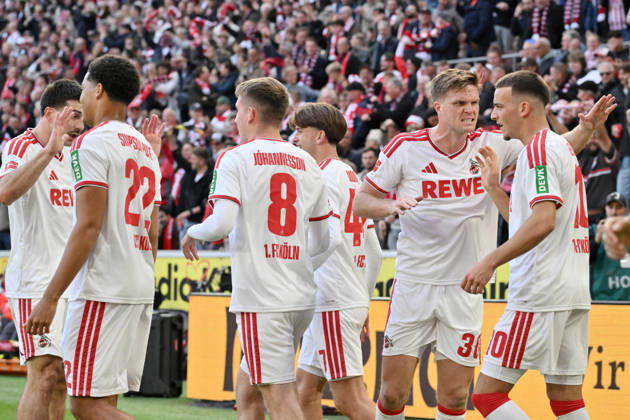 Celebration: Cologne 1–0, v re, Said El Mala (1. FC Köln), Marius Bülter (1. FC Köln), Isak Johannesson (1. FC Köln), Jahmai Simpson Pusey (1. FC Köln), November 10, 2026, Soccer, Bundesliga 1, 2026–2027 season, Matchday 5, 1. FC Köln vs. Borussia Mönchengladbach. DFL regulations prohibit any use of photographs as image sequences and or quasi-video. Cologne, RheinEnergie Stadium, North Rhine-Westphalia, Germany Team2