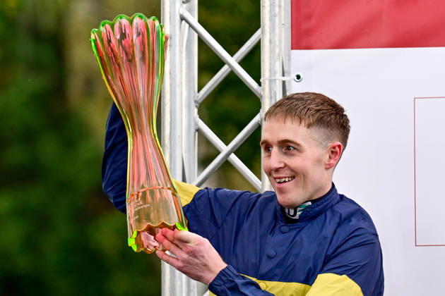 The 136th Grand Pardubice Steeplechase (6,900m), in Pardubice, Czech Republic, on October 11, 2026. Winner Keith Michael Donoghue with the trophy. (CTKxPhoto DavidxTanecek) CTKPhotoP2026101104703 CTKPhotoP2026101104703