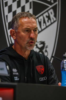 Coach Achim Beierlorzer, head coach of FC Ingolstadt 04, at the postgame press conference following the match between FC Ingolstadt 04 and SV Wehen Wiesbaden on October 11, 2026, DFB regulations prohibit any use of photographs as image sequences and or quasi-video. GER, Soccer, 3. Liga, Matchday 8, FC Ingolstadt 04 vs. SV Wehen Wiesbaden, October 11, 2026, Audi Sportpark Ingolstadt Copyright: xEibner-Pressefoto OliverxSTRISCHx EP-OSH