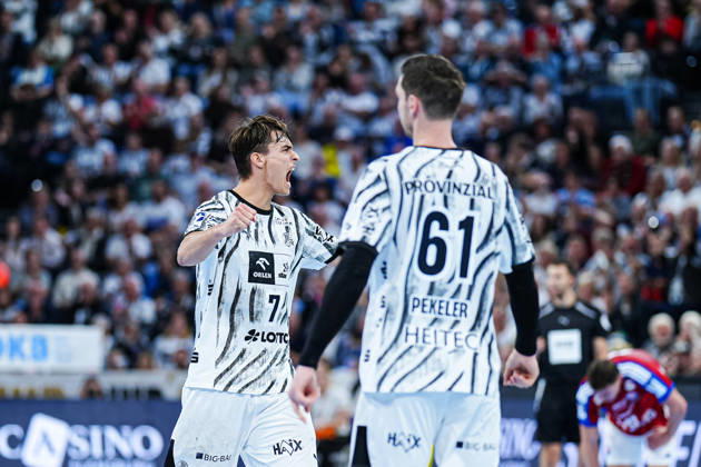 Julian Köster (THW Kiel) celebrates a goal, October 7, 2026, THW Kiel vs. Handball Club Hamburg, Handball, 1st Bundesliga, Matchday 8, 2026–2027 season, October 11, 2026, Germany, THW Kiel vs. Handball Club Hamburg, Handball, 1st Bundesliga, Matchday 8, 2026–2027 season, October 11, 2026, Kiel Copyright: xEibner-Pressefoto MarcelxvonxFehrnx EP_MFN