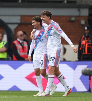 Premier League - Crystal Palace v Nottingham Forest LONDON, ENGLAND, OCTOBER 11: GOAL 3-1, Yeremi Pino of Crystal Palace goal celebration with Jorgen Strand Larsen of Crystal Palace after scoring a goal to put Crystal Palace 3-1 ahead during The Premier League match between Crystal Palace v Nottingham Forest at Selhurst Park Stadium, London, England, on October 11. (Photo by Daniel Weir) London Selhurst Park Stadium England Copyright: xDanielxWeir SportsxPressxPhotox Sportspressphoto_SPR252424