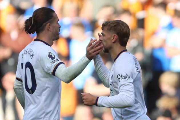 RECORD DATE NOT STATED 11th October 2026; MKM Stadium, Hull, England; Premier League Football, Hull City versus Everton; Kiernan Dewsbury-Hall of Everton and Jack Grealish of Everton celebrate after scoring for 1-1 DavexLofthouse